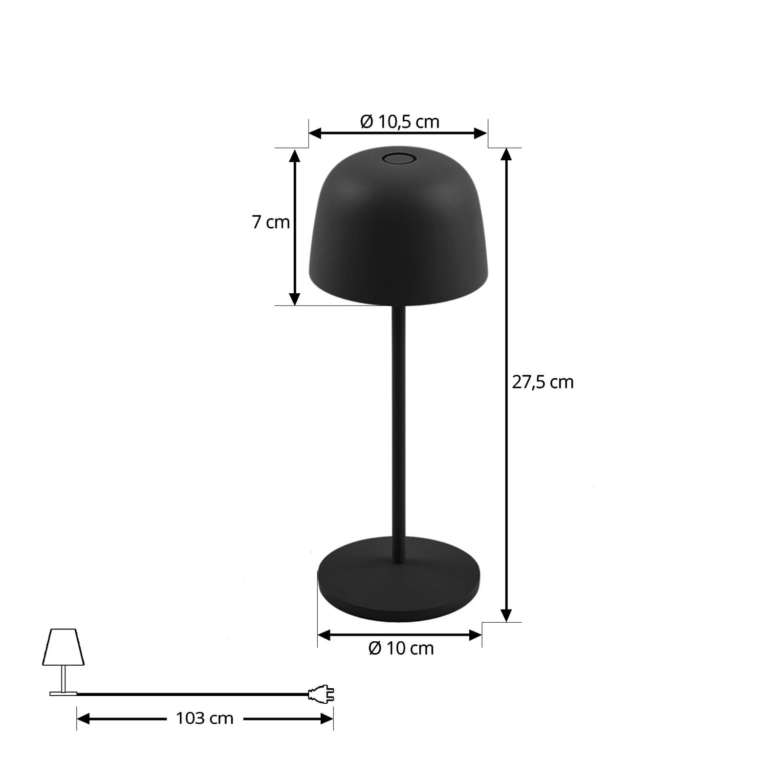 LED oppladbar bordlampe Arietty svart dimbar IP65 nærbilde av lampefot
