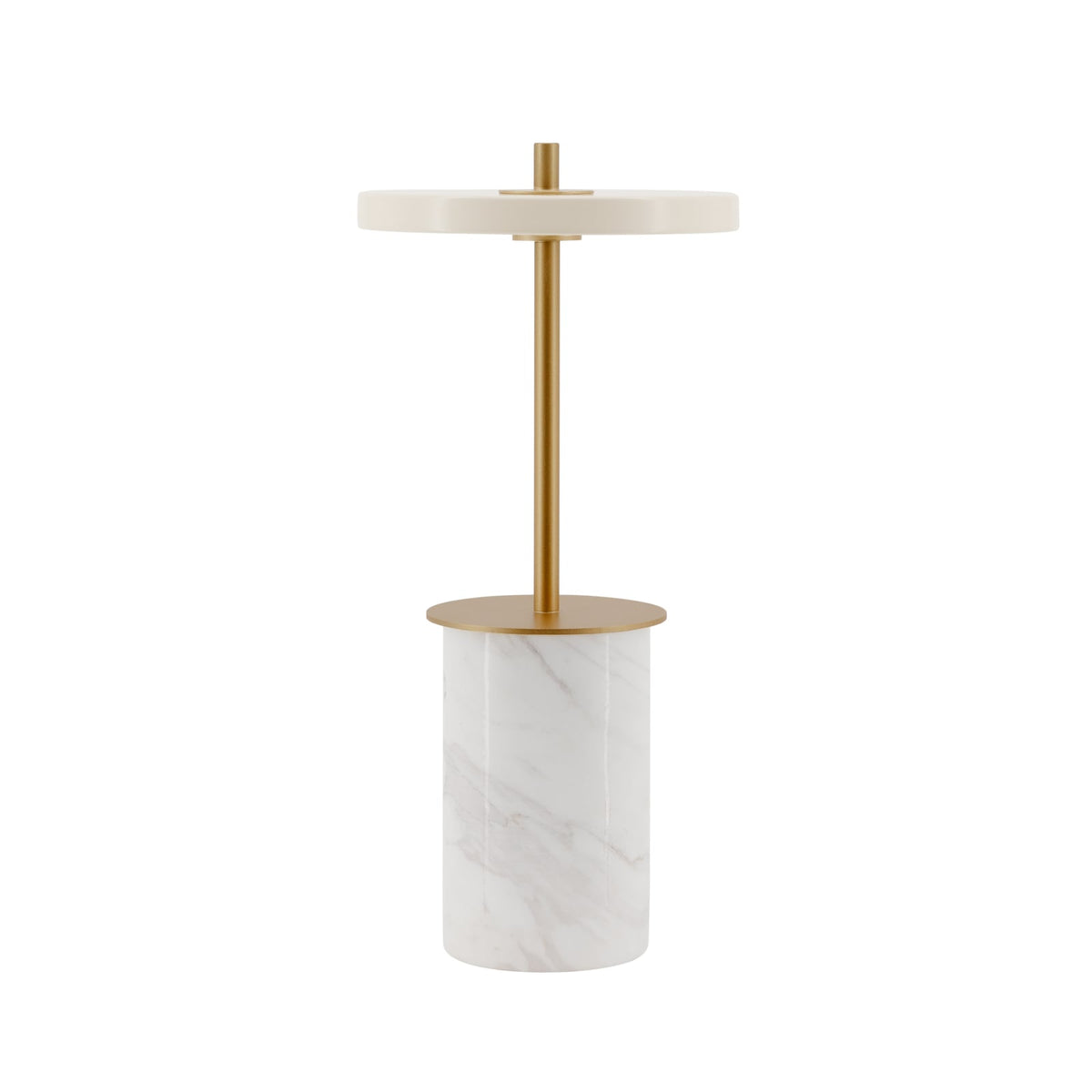 LED oppladbar bordlampe Asteria Move Mini hvit Ø12 cm montert på bord