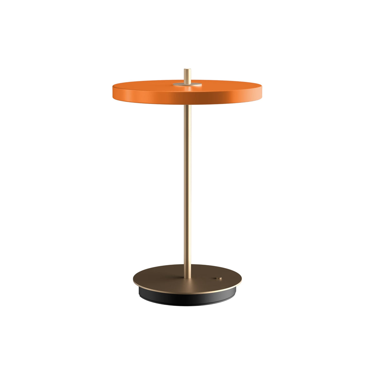 LED oppladbar bordlampe Asteria Move orange/messing Ø20 cm forfra