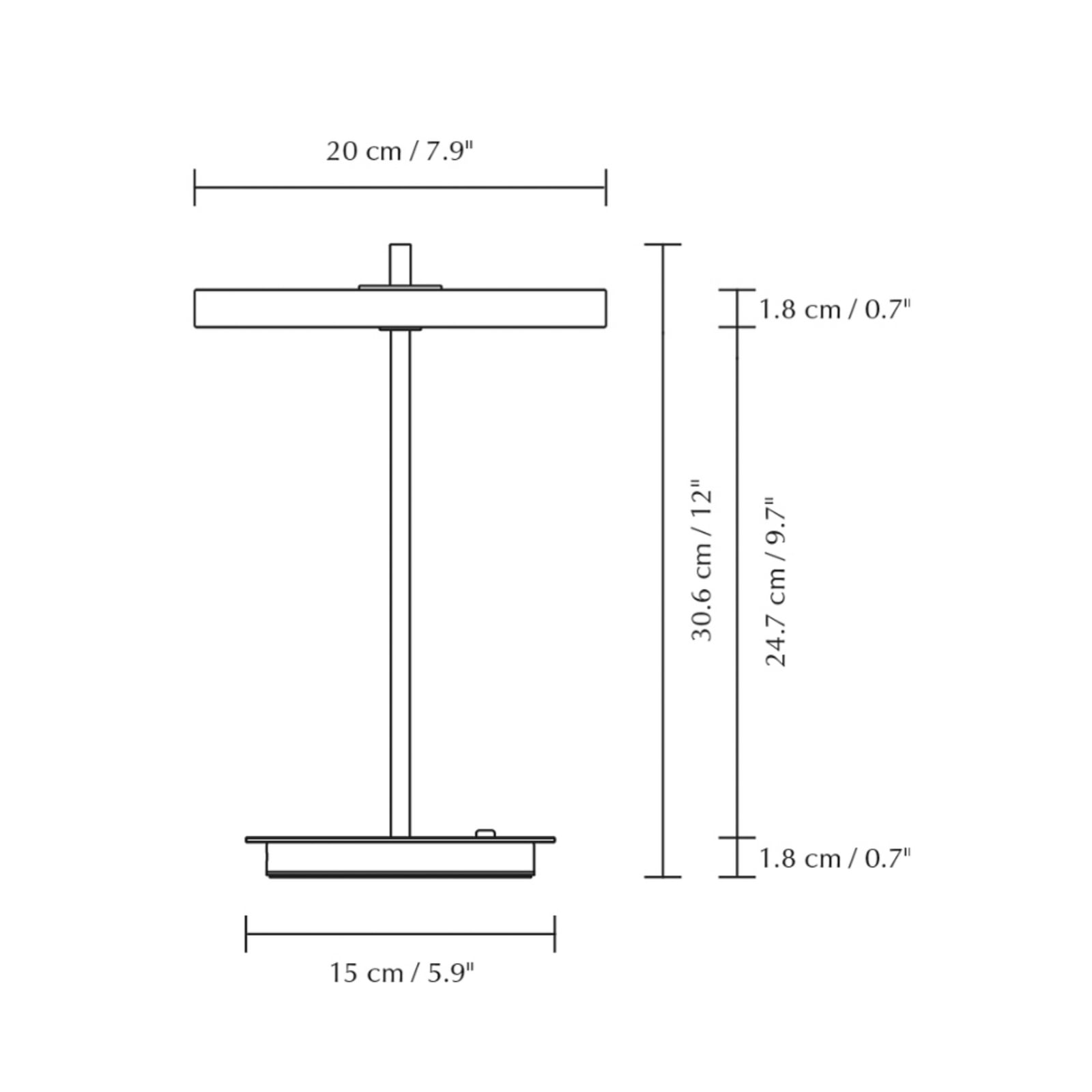 LED oppladbar bordlampe Asteria Move rosé/messing detalj av dimmer