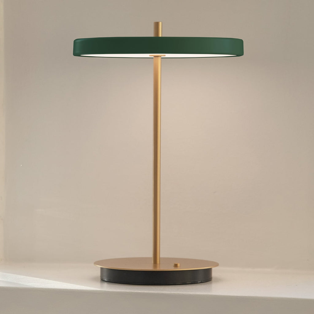 LED oppladbar bordlampe Asteria Move skoggrønn Ø20 cm forfra