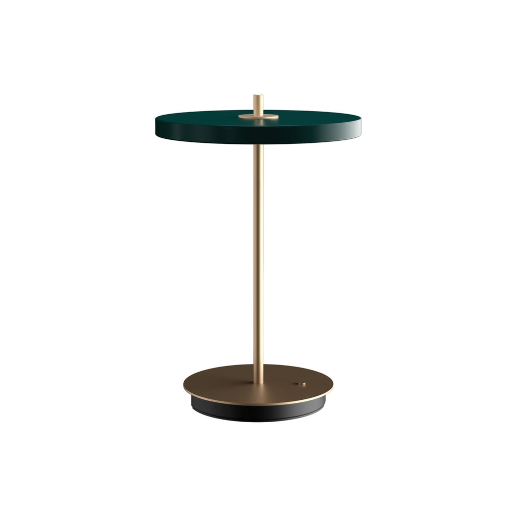 LED oppladbar bordlampe Asteria Move skoggrønn Ø20 cm detalj av dimmer