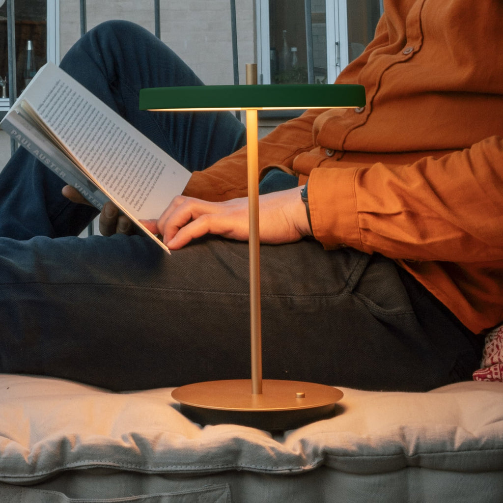 LED oppladbar bordlampe Asteria Move skoggrønn Ø20 cm med USB-C lading