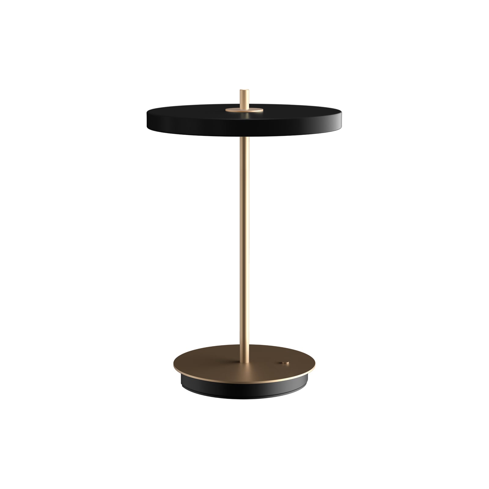 LED oppladbar bordlampe Asteria Move svart/messing Ø20 cm detalj