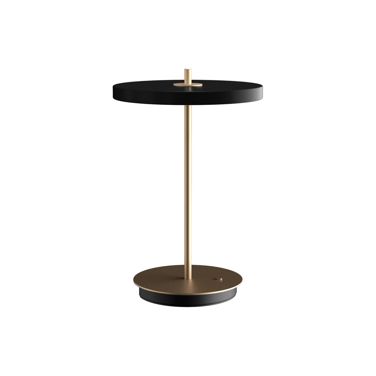 LED oppladbar bordlampe Asteria Move svart/messing Ø20 cm detalj