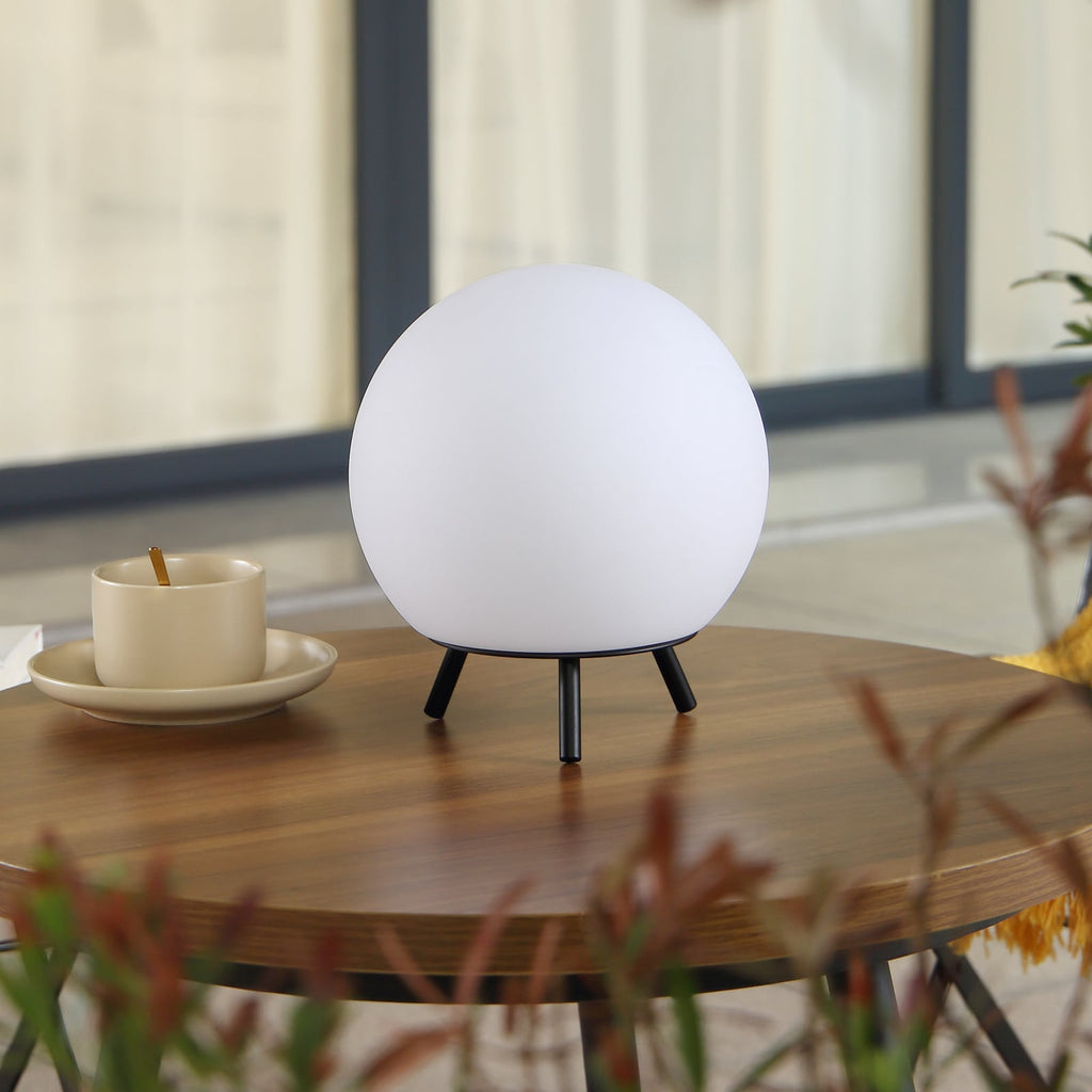LED oppladbar bordlampe Aurilia kuleformet svart/hvit bakside
