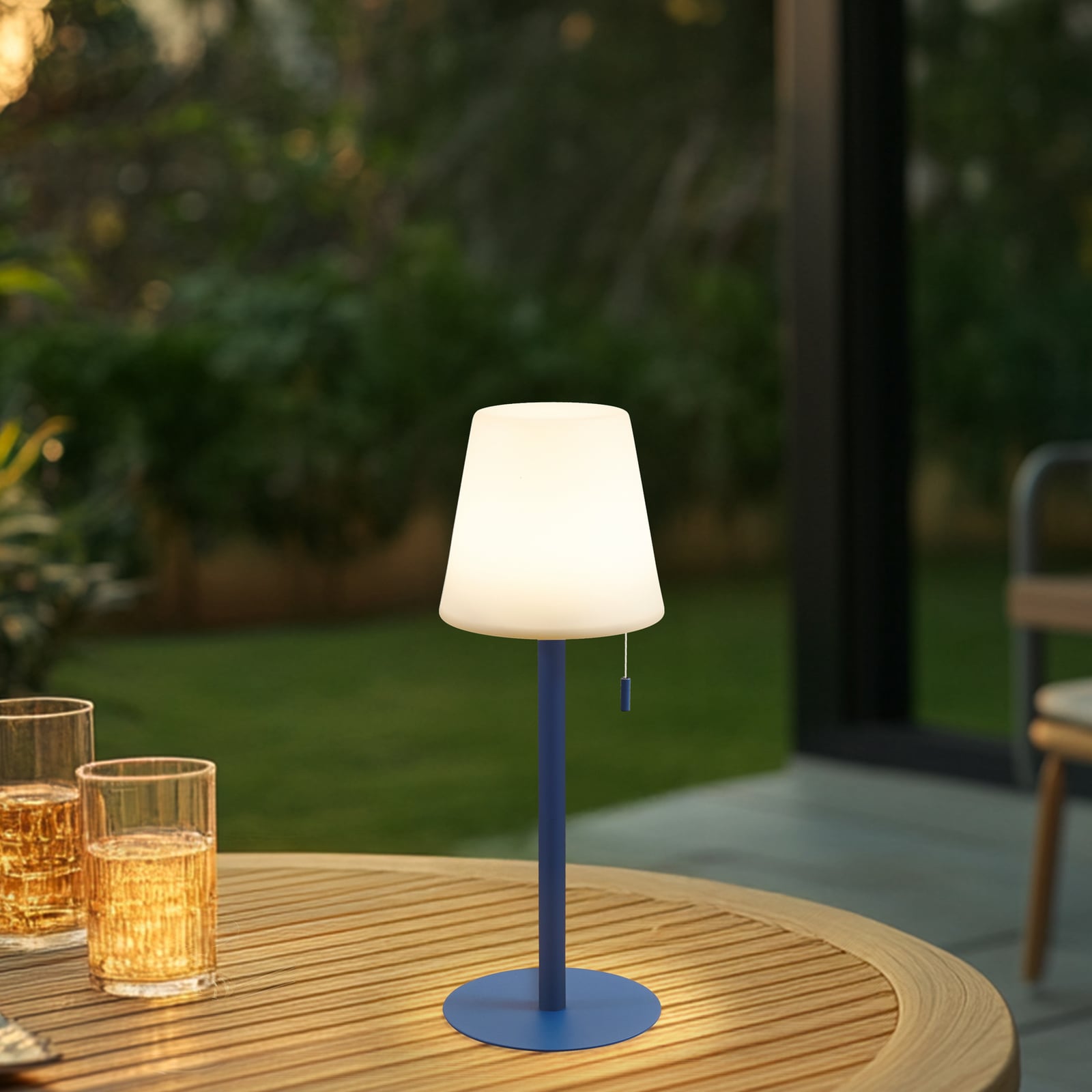 LED oppladbar bordlampe Azalea blå CCT høydejusterbar bakside