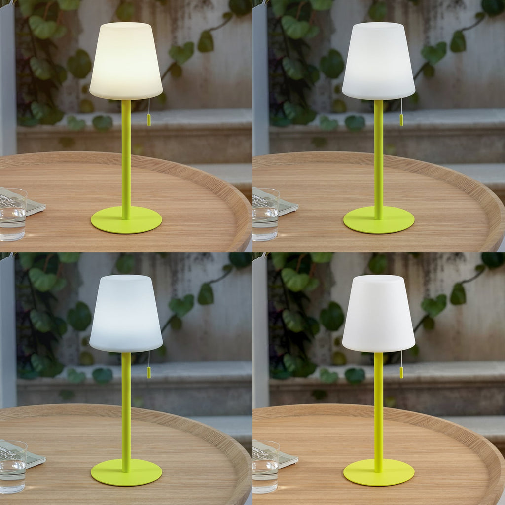 LED oppladbar bordlampe Azalea gul aluminium CCT IP44 detalj av skjerm