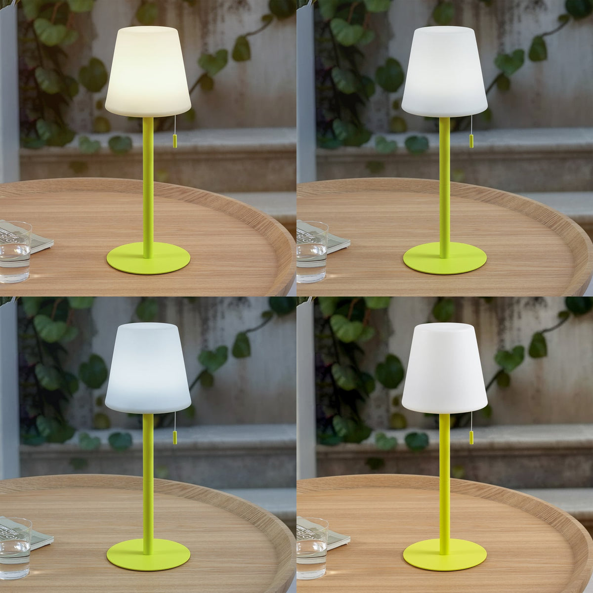 LED oppladbar bordlampe Azalea gul aluminium CCT IP44 detalj av skjerm