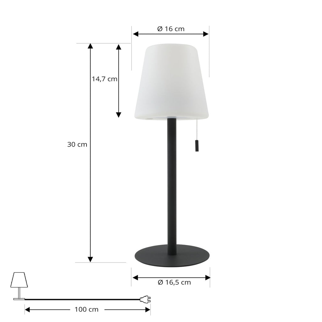 Nærbilde av LED oppladbar bordlampe Azalea svart CCT høydejusterbar IP44
