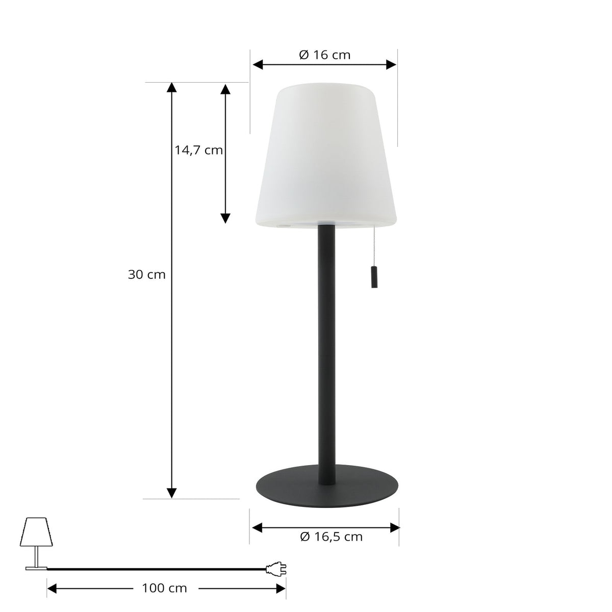 Nærbilde av LED oppladbar bordlampe Azalea svart CCT høydejusterbar IP44