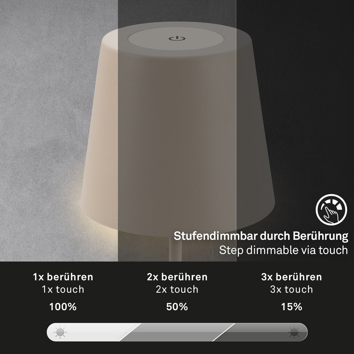 LED oppladbar bordlampe beige berøringsdimmer IP44 - Briloner på utebord