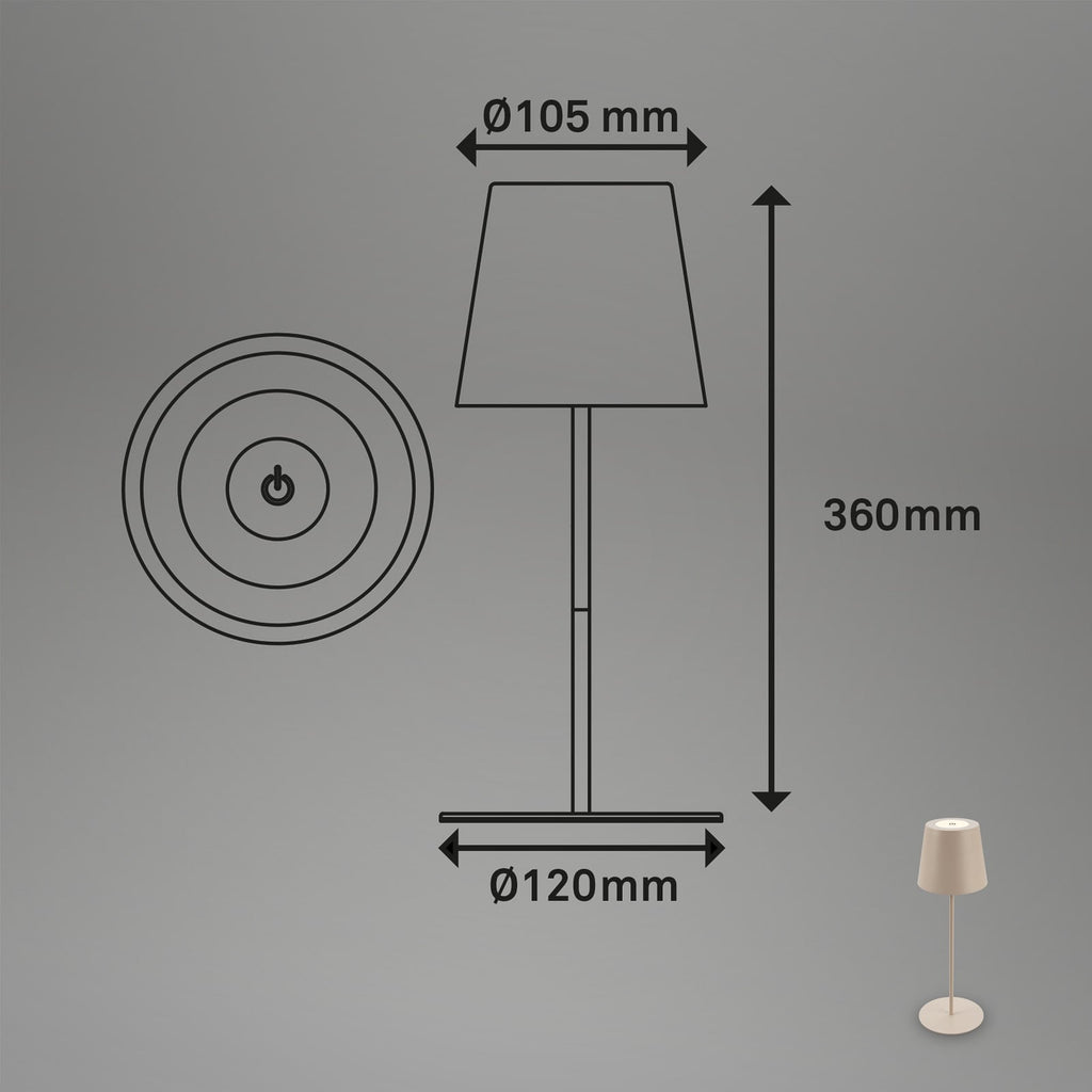 LED oppladbar bordlampe beige berøringsdimmer IP44 - Briloner montert på bord