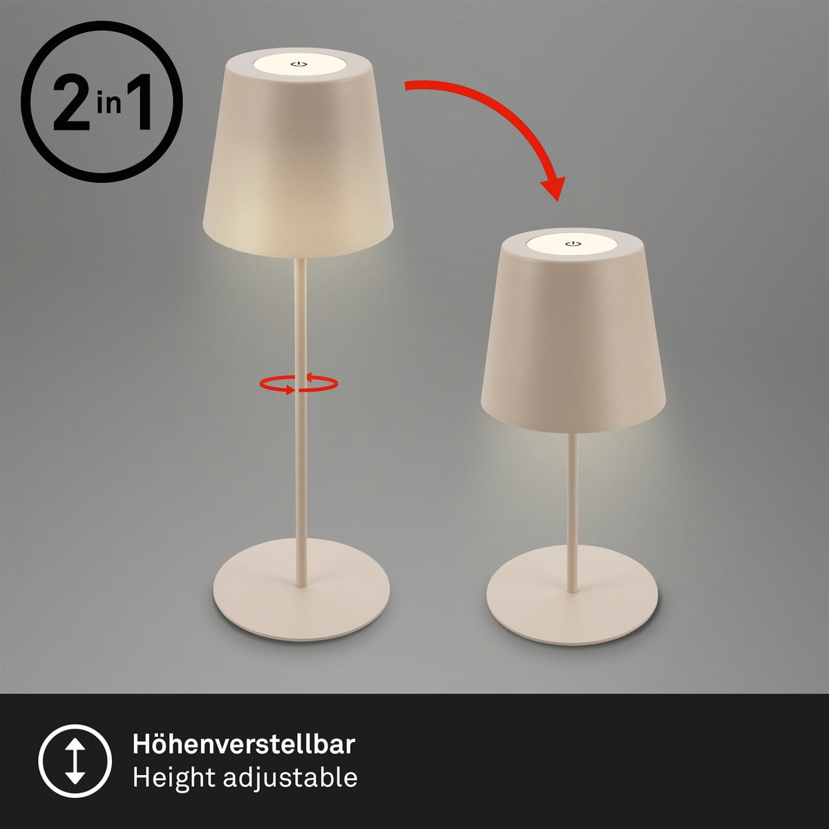 LED oppladbar bordlampe beige berøringsdimmer IP44 - Briloner metallfot og lampehode