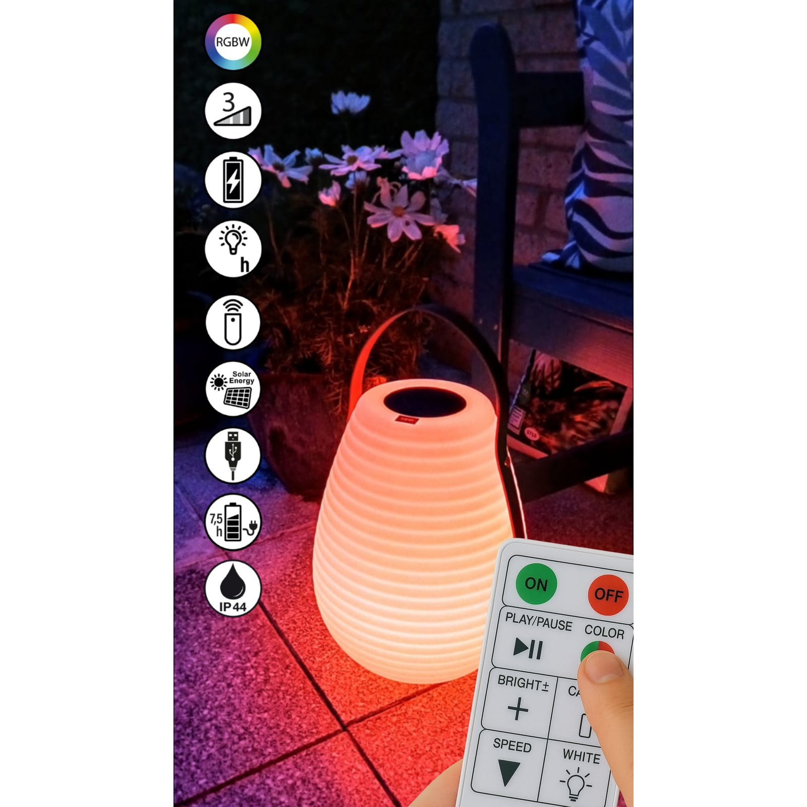 LED oppladbar bordlampe Bell dimbar RGB IP44 h46 cm med fjernkontroll