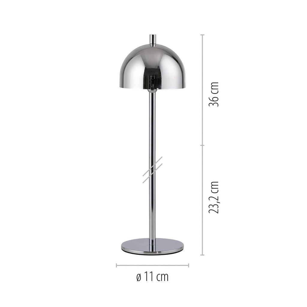 LED oppladbar bordlampe Bellies dimbar krom IP54 detalj av dimmer