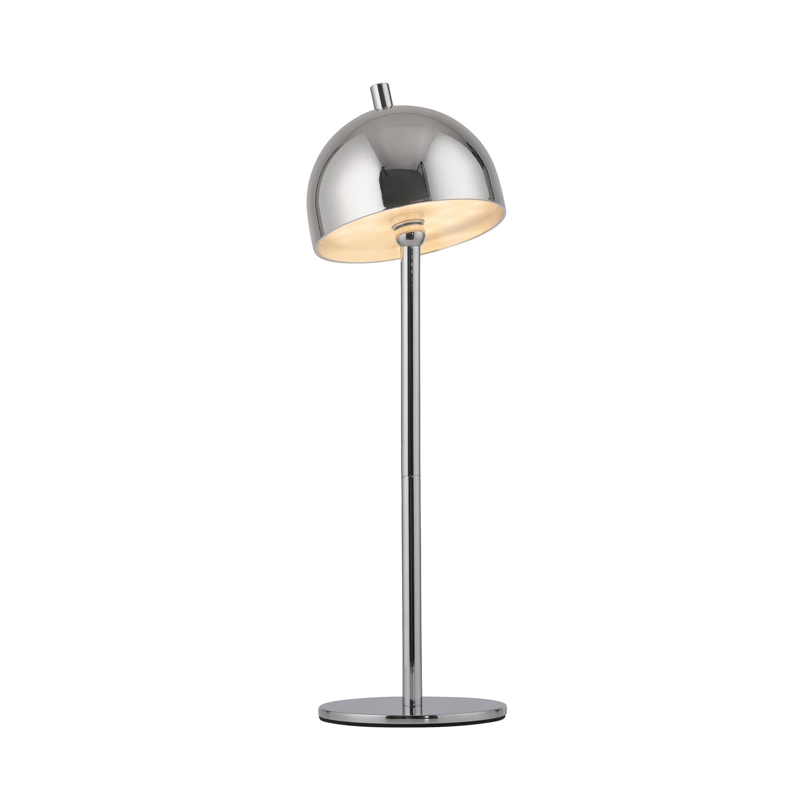 LED oppladbar bordlampe Bellies dimbar krom IP54 med flaskehette