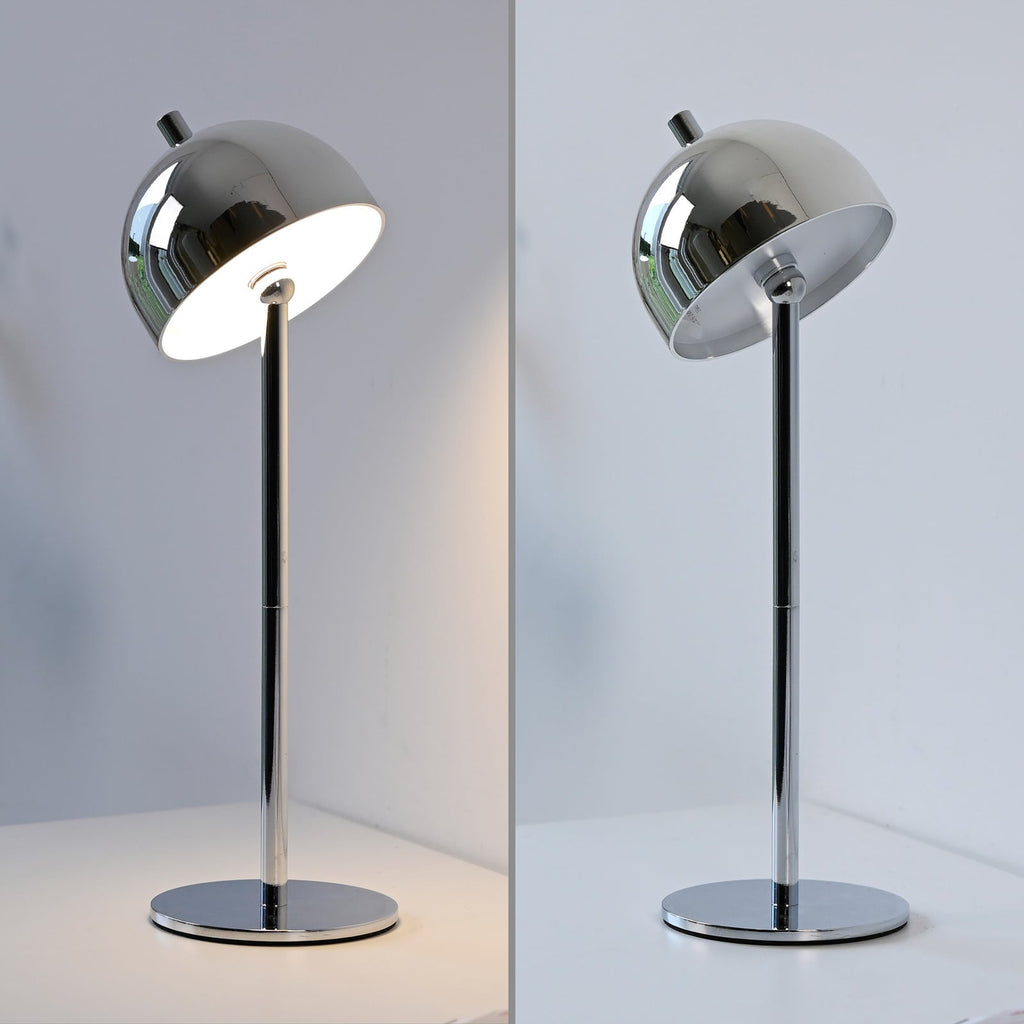 LED oppladbar bordlampe Bellies dimbar krom IP54 USB-ladekabel