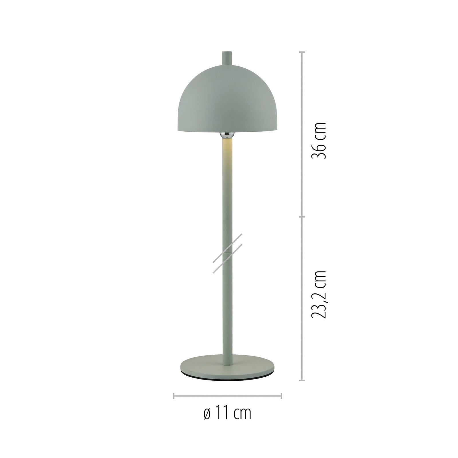 LED oppladbar bordlampe Bellies lysgrønn dimbar IP54 detalj av touchdimmer