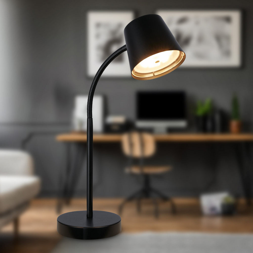 LED oppladbar bordlampe Biwo svart metall dimbar 38,5 cm nærbilde av lampehode