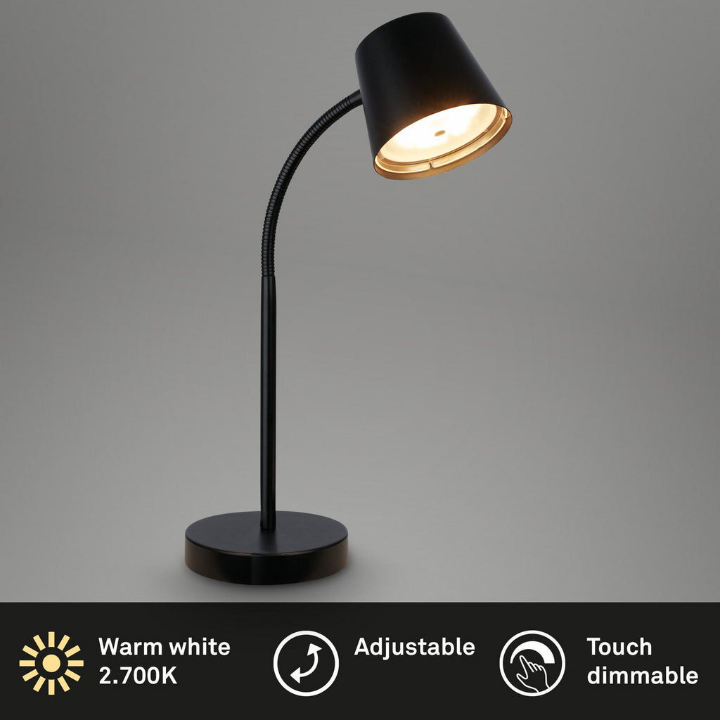 LED oppladbar bordlampe Biwo svart metall dimbar 38,5 cm med USB-C ladekabel