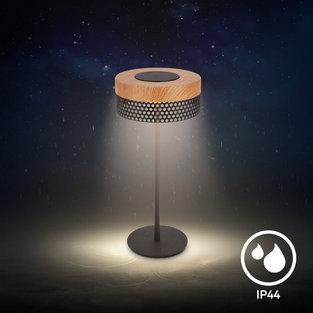 LED oppladbar bordlampe Booha dimbar trefarget/svart IP44 med dimmerfunksjon