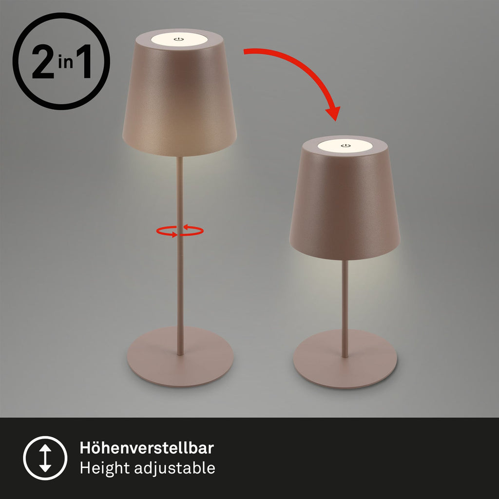 LED oppladbar bordlampe brun dimbar 36 cm Briloner nærbilde av lampeskjerm