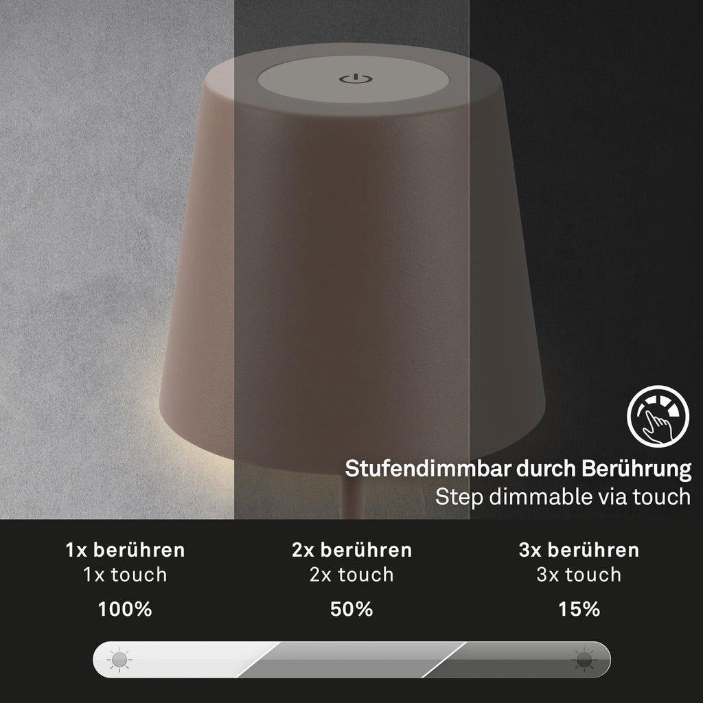 LED oppladbar bordlampe brun dimbar 36 cm Briloner USB-ladekabel