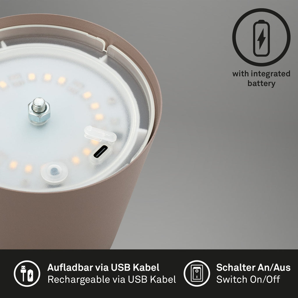 LED oppladbar bordlampe brun dimbar 36 cm Briloner med monteringsstenger
