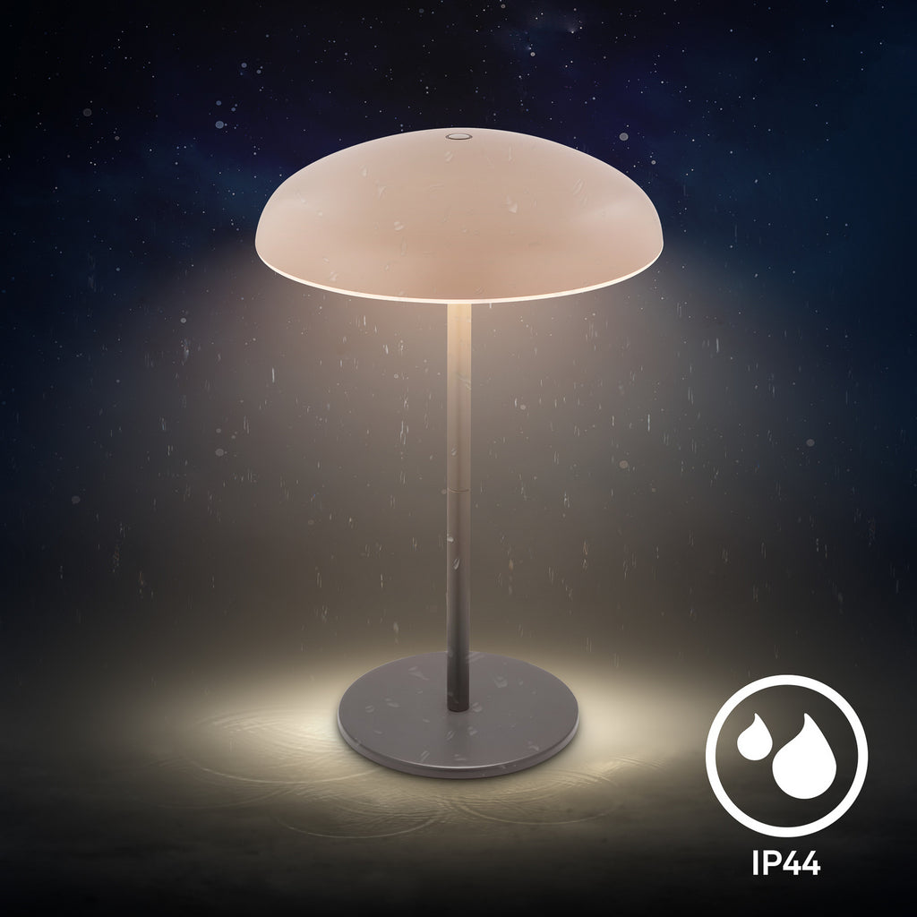 Sidevisning av LED oppladbar bordlampe Caxa 30 dimbar beige/antrasitt IP44