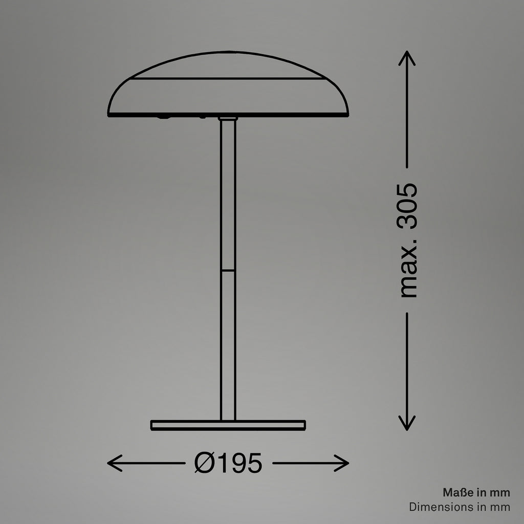 LED oppladbar bordlampe Caxa kobberfarget dimbar IP44 detalj av touch-dimmer