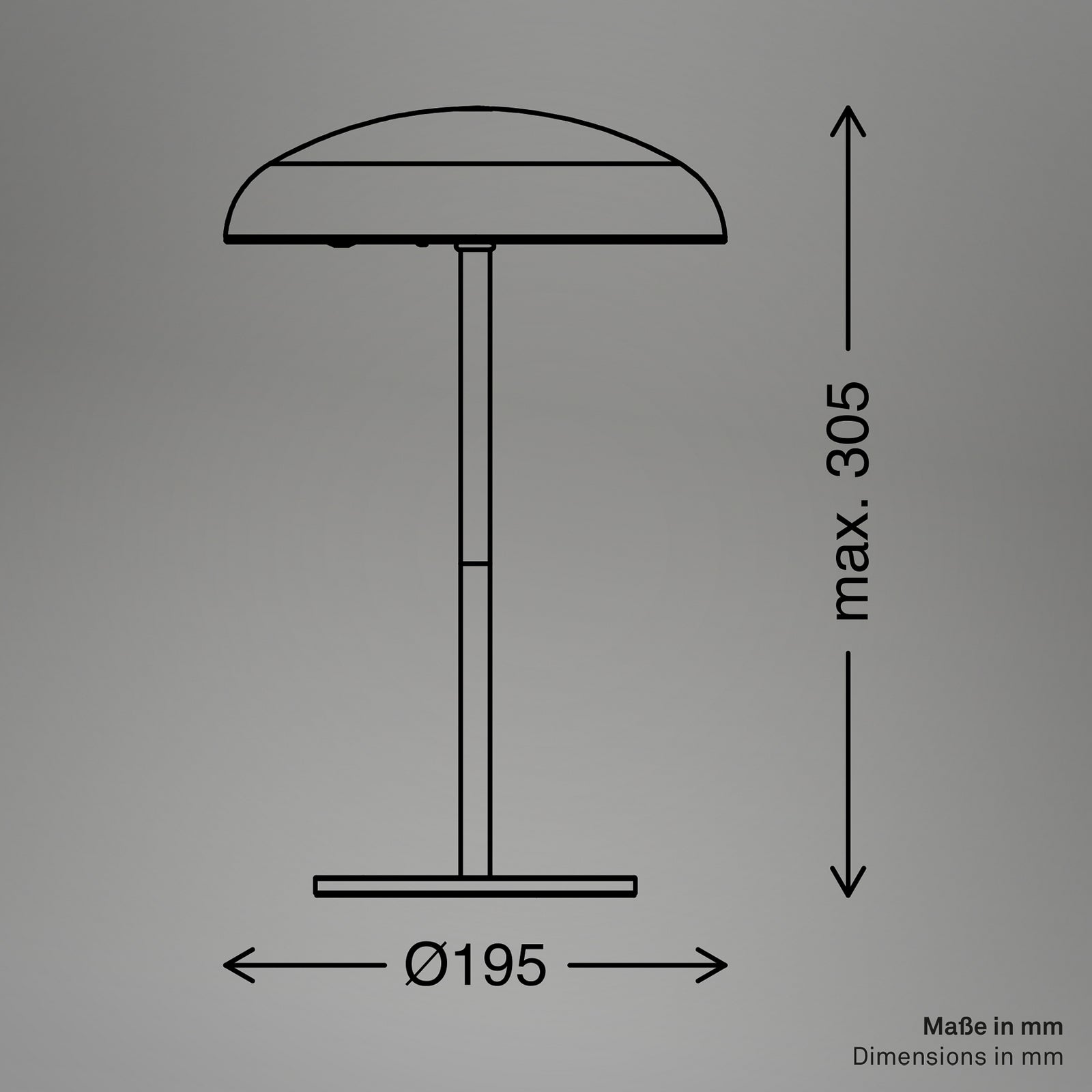 LED oppladbar bordlampe Caxa kobberfarget dimbar IP44 detalj av touch-dimmer