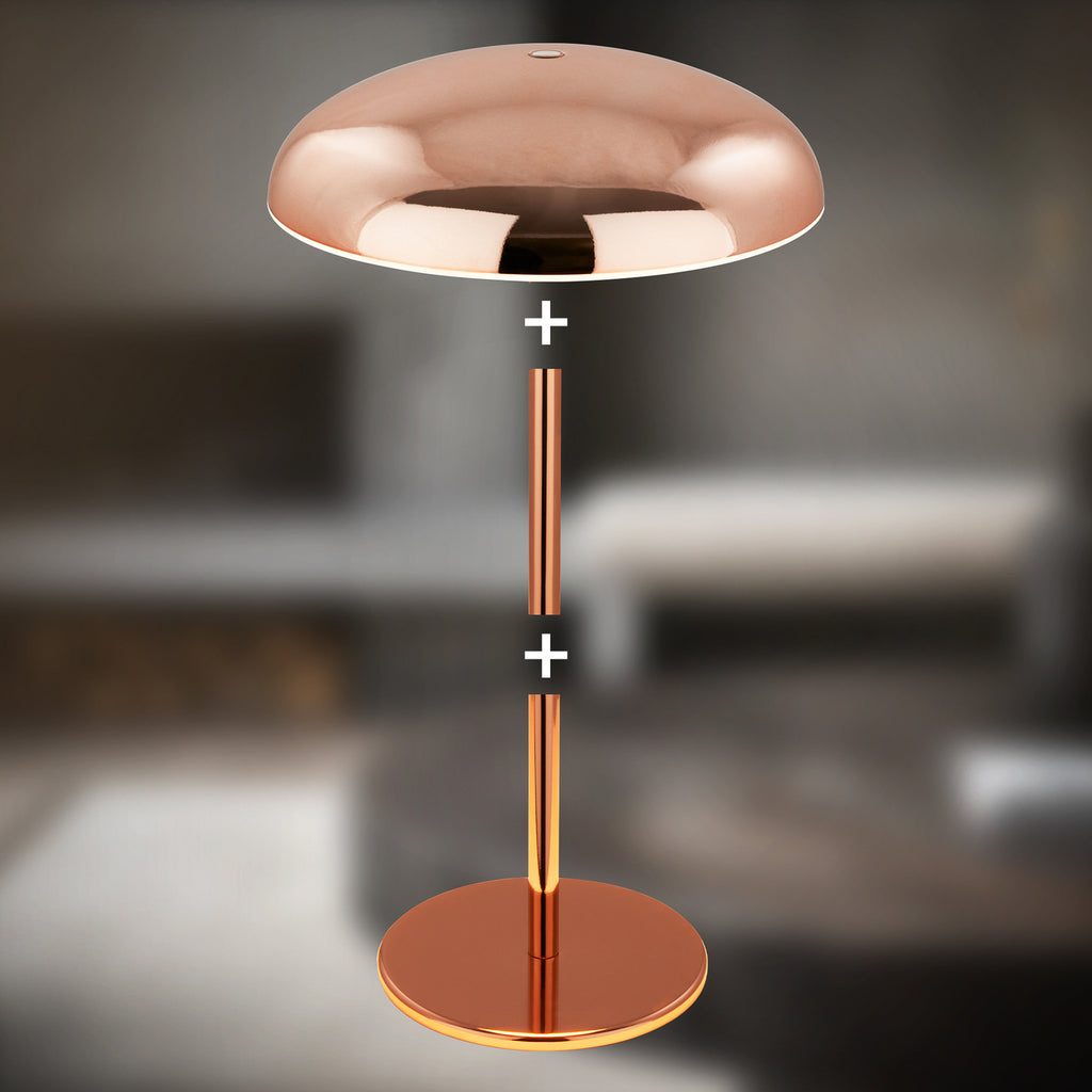 LED oppladbar bordlampe Caxa kobberfarget dimbar IP44 detalj av lampefot