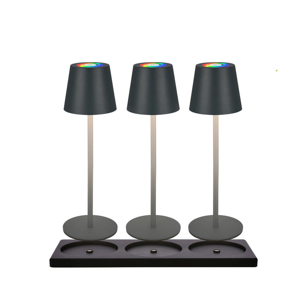 LED oppladbar bordlampe Cilano 3-er sett antrasitt RGB IP44 montert på bord