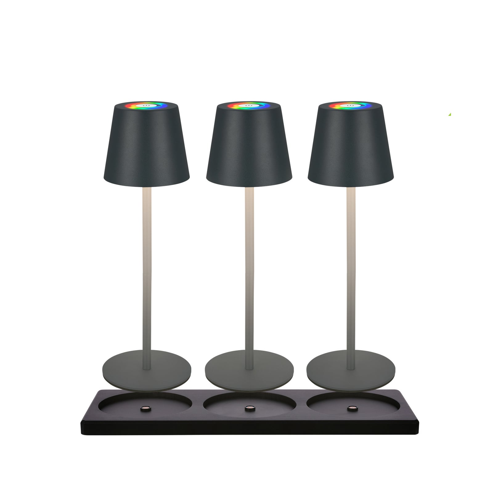 LED oppladbar bordlampe Cilano 3-er sett antrasitt RGB IP44 montert på bord