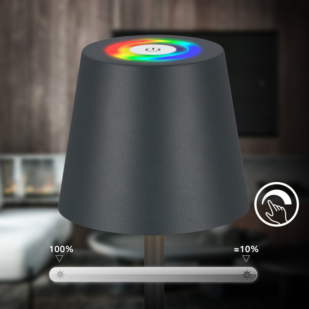 LED oppladbar bordlampe Cilano 3-er sett antrasitt RGB IP44 med USB-C lading