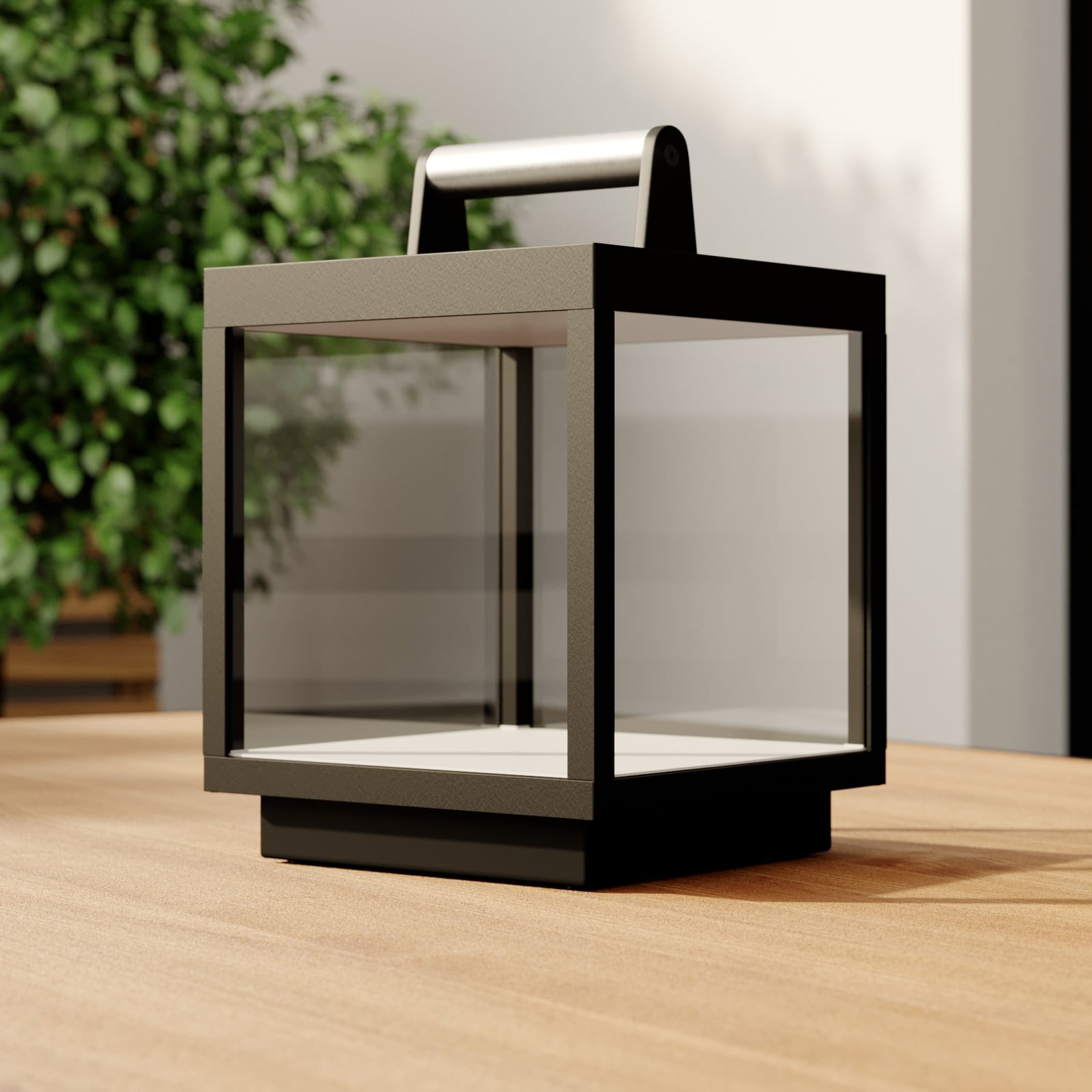 LED oppladbar bordlampe Cube aluminium glass dimbar IP54 detalj