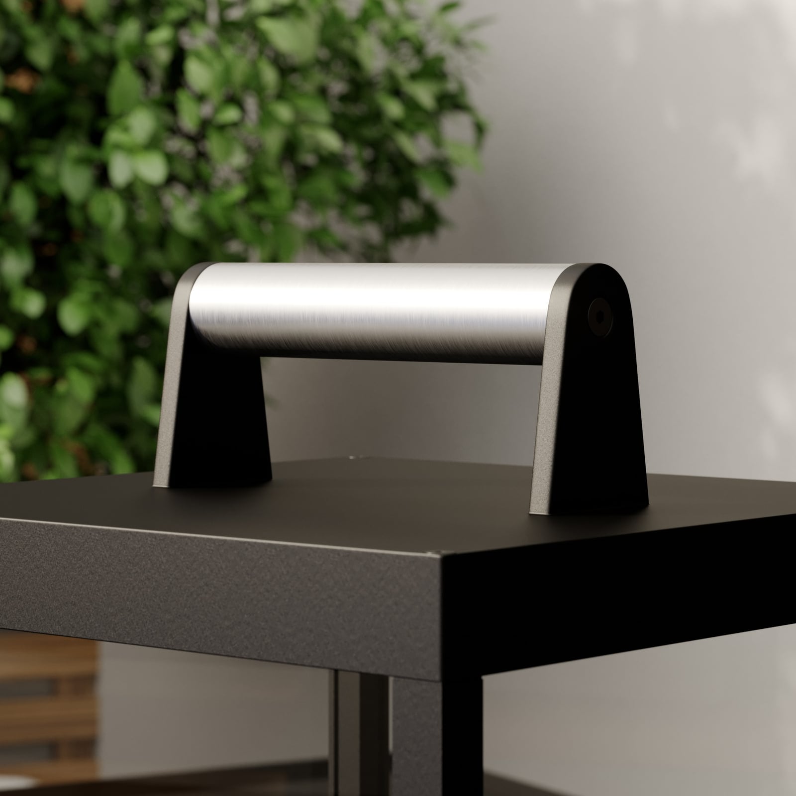 Nærbilde av LED oppladbar bordlampe Cube aluminium glass dimbar IP54
