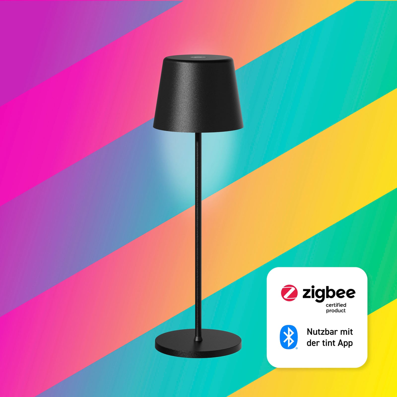 LED oppladbar bordlampe Dalia svart RGB CCT IP65 Zigbee montert