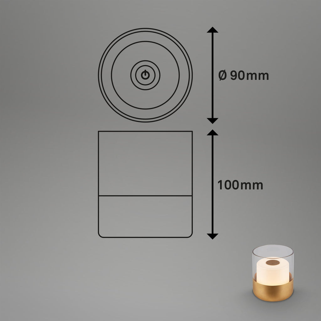 LED oppladbar bordlampe dimbar gull Ø9 cm IP44 - Briloner bakside