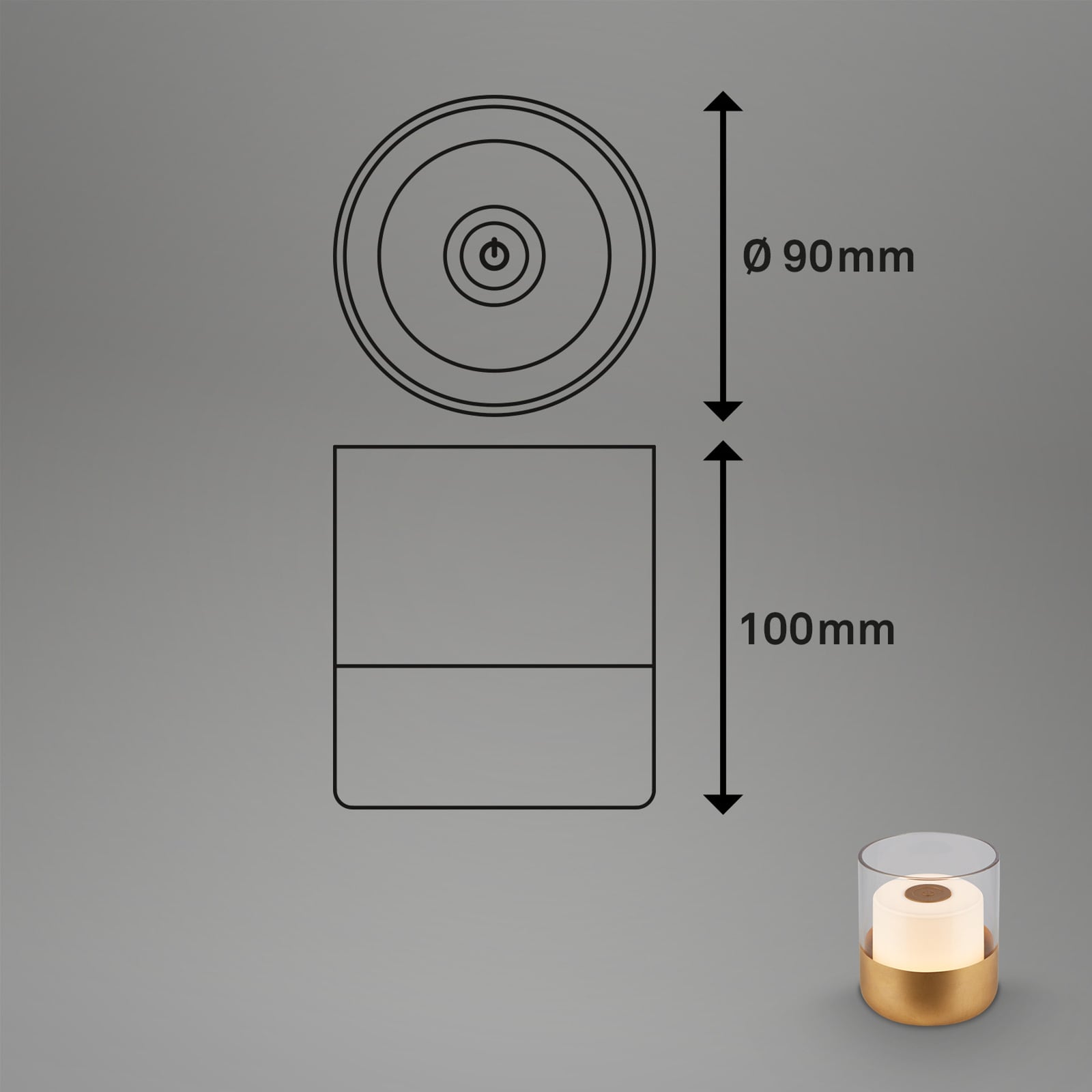 LED oppladbar bordlampe dimbar gull Ø9 cm IP44 - Briloner bakside