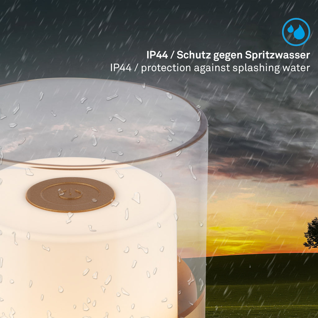 LED oppladbar bordlampe dimbar gull Ø9 cm IP44 - Briloner montert