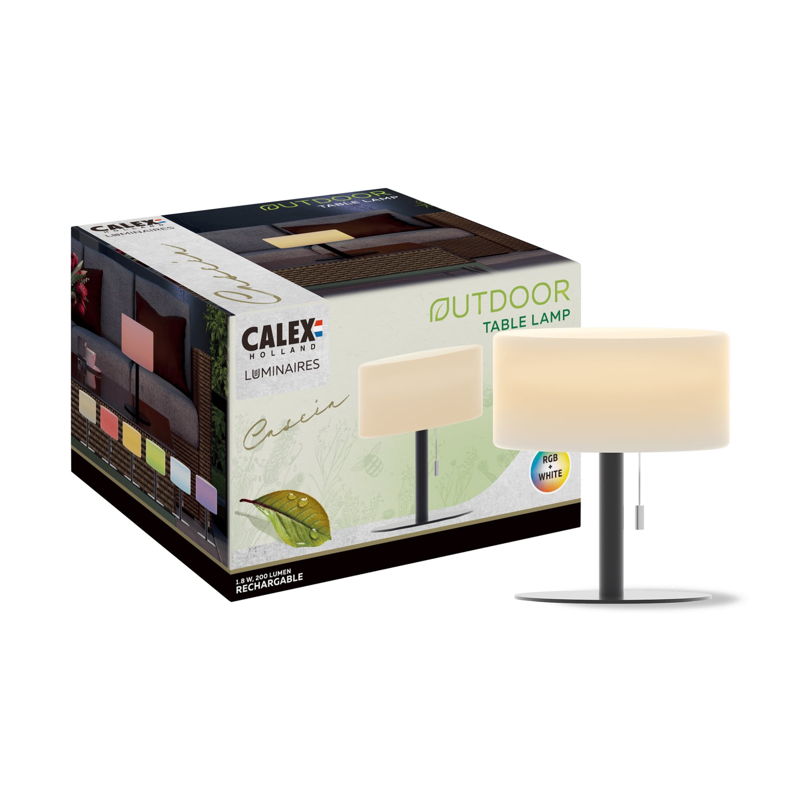 LED oppladbar bordlampe dimbar hvit RGB IP44 Ø18 cm Calex detalj