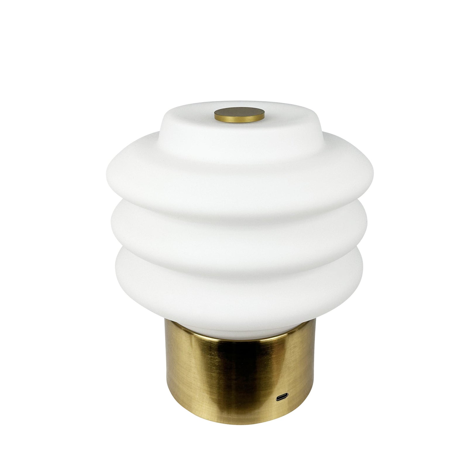 LED oppladbar bordlampe Diva glass og messing montert i rom