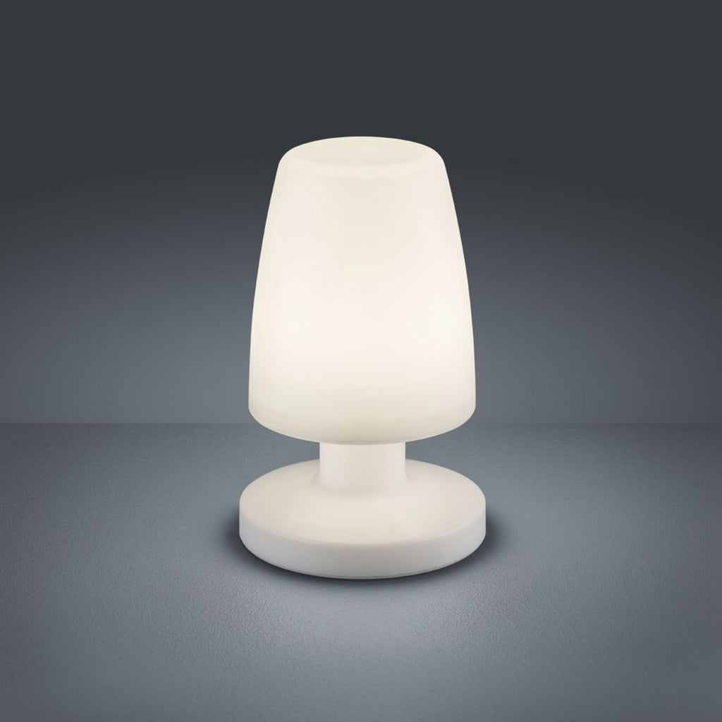 LED oppladbar bordlampe Dora hvit plast IP44 Ø13 cm forfra