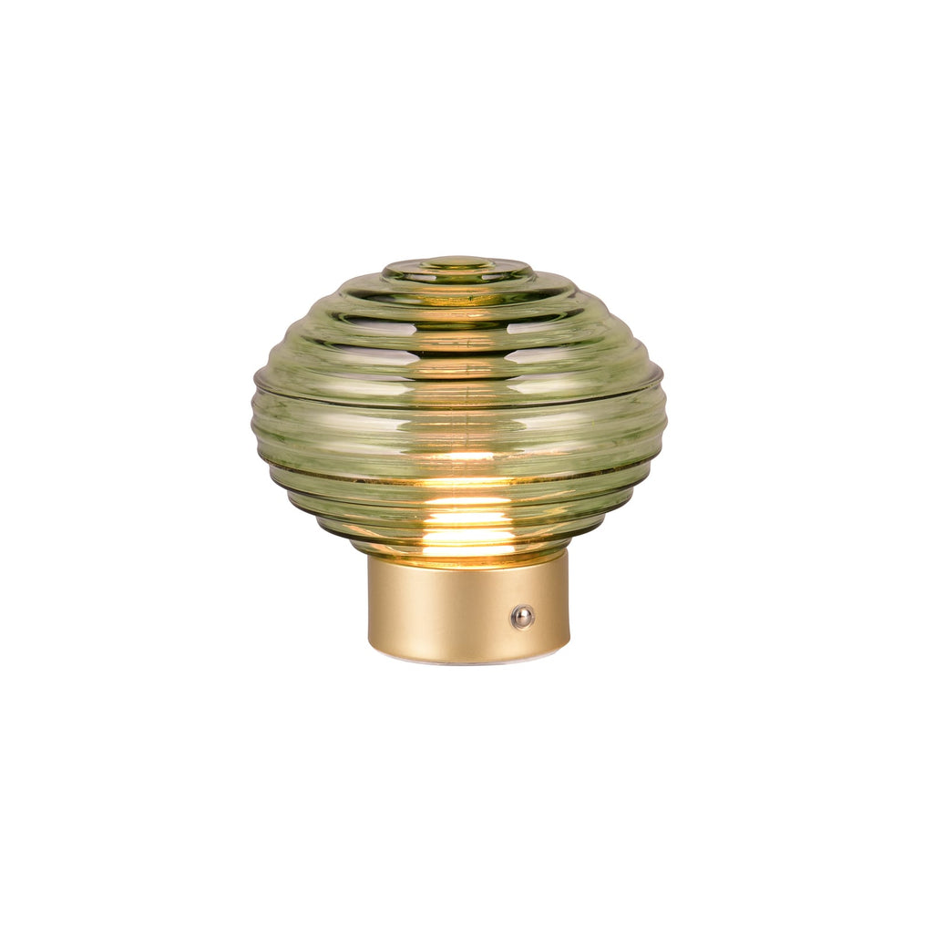 LED oppladbar bordlampe Earl glass dimbar messing/grønn bakside
