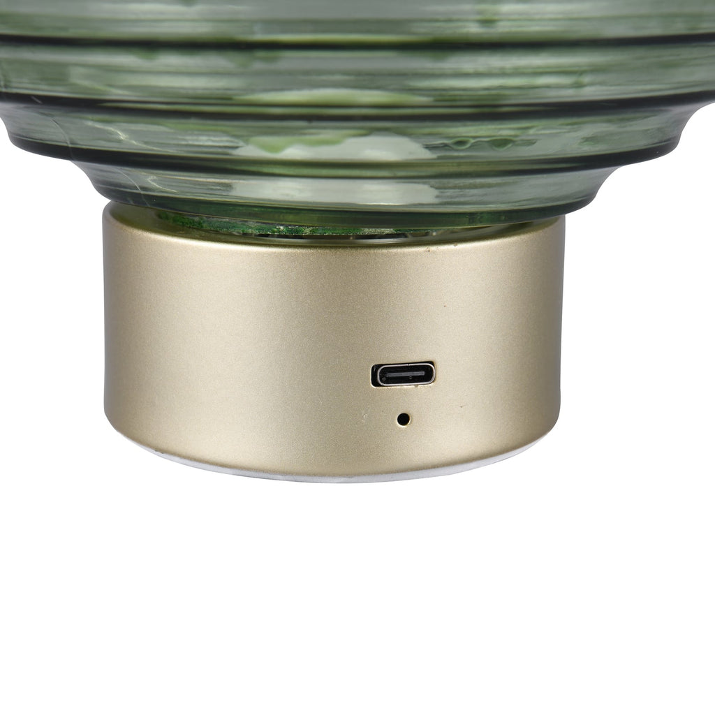 Montert LED oppladbar bordlampe Earl glass dimbar messing/grønn på bord