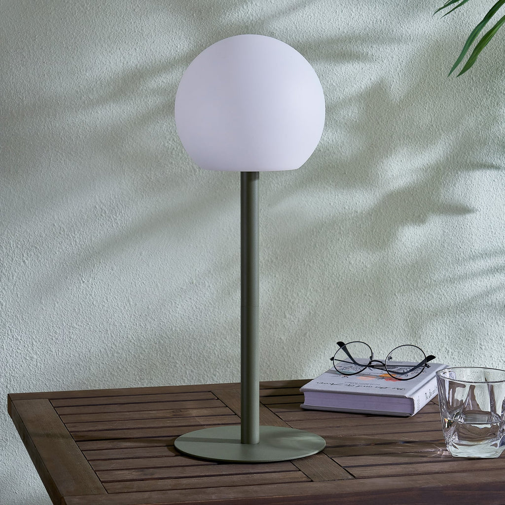 LED oppladbar bordlampe Eleia grønn metall CCT dimbar IP44 bakside