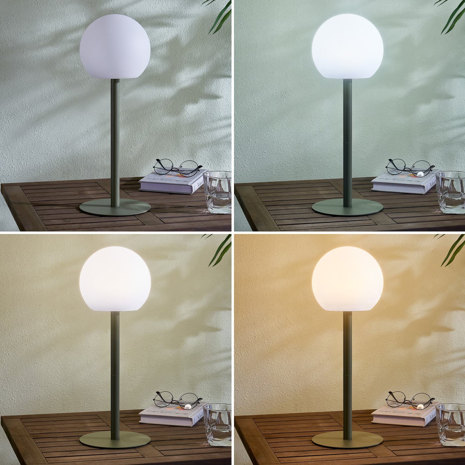 LED oppladbar bordlampe Eleia grønn metall CCT dimbar IP44 detalj