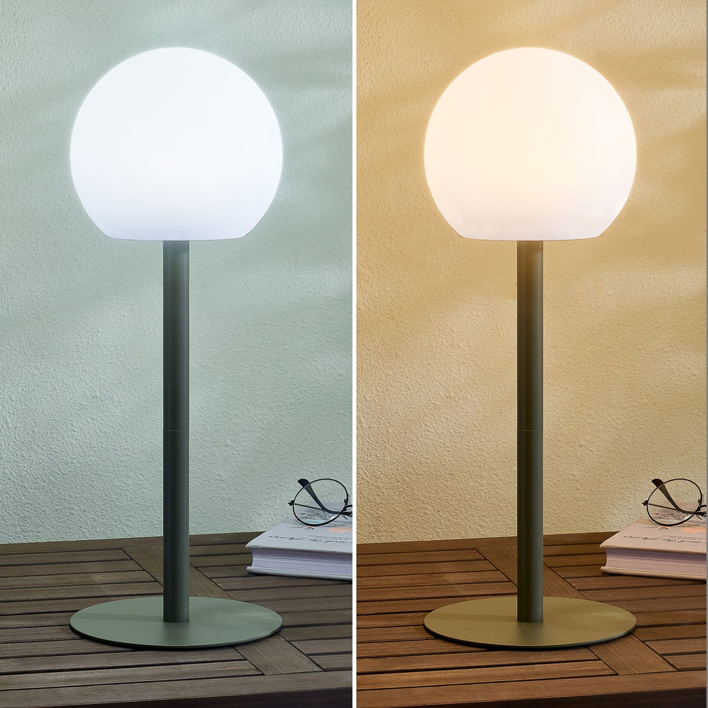 LED oppladbar bordlampe Eleia grønn metall CCT dimbar IP44 med USB-C-kabel